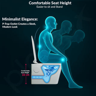 Plantex Platinum Ceramic Wall Hung Commode/P Trap Western Commode for Toilet/Rim Washdown Western Toilet with Soft Close Toilet Seat Cover- (White)