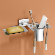 Plantex Stainless Steel 2in1 Soap Holder with Tumbler Holder/Soap Dish/Tooth Brush Holder/Bathroom Accessories - Nexa (Chrome)