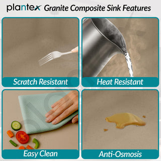 Plantex Matt German Engineered Technology Quartz Sink For Kitchen/UV Protected Kitchen Sink/Single Bowle Sink For Home (Sand Choco-18X24 Inch)