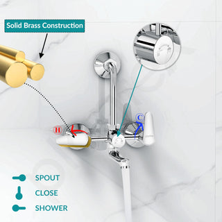 Plantex Pure Brass Wall Mixer for Bathroom 2 in 1 with L-Bend Connector/Tap Mixer/Nickel Chrome Mirror Finish Mixture Tap with Water Saving Aerotor - (DOL-2320-Chrome)