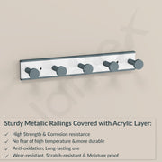 Plantex Cloth Hanger for Bathroom/Acrylic Hook Rail with 5 Hooks/Towel Hanger/Wall Mount Hook Rail Bar for Kitchen/Key Holder (Grey and Milky White)