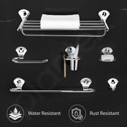 Plantex High Grade Stainless Steel Bathroom Accessories Set of 6/Foldable Towel Rack/Towel Rod/Napkin Ring/Tumbler Holder/Soap Dish/Robe Hook-(Silver,Set of 6)