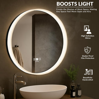 Plantex Aluminium Frame LED Mirror for Wall/Wall Mount Mirror for Bedroom/Dressing Room/Living Room/Entryway - (24 Inch-Black)