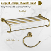 Plantex 304 Grade Stainless Steel Bathroom Accessories Set of 5 - Towel Stand/Napkin/Soap Holder/Toothbrush Holder/Robe Hanger - Daizy (Brass Antique)