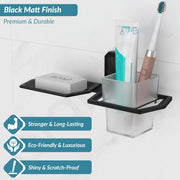 Plantex 304 Stainless Steel 2in 1 Soap Holder and Brush Stand for Wash Basin/Bathroom Organizer for Soap Stand and Toothbrush Holder (Cute - Black)