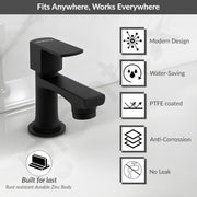 Plantex Pillar Tap for Wash Basin with Water Saving Aerator and Brass Spindle/Quarter Turn Basin Tap with Teflon Tape/Pillar Cocke for Wash Basin - Pack of 1 (Saga, Black)