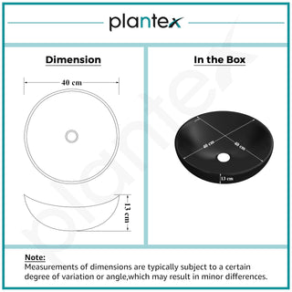 Plantex Premium Ceramic Tabletop Round Wash Basin/Countertop Bathroom Sink (Black, 15.5 x 15.5 x 5 Inch) 40 x 40 x 13 cm