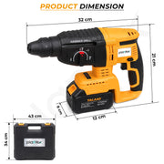 Plantex Cordless Rotary Hammer Drill 21V/Brushless Motor/600W/26mm Chuck/4500 BPM/Heavy Duty Hammer Drill with 2 Batteries, Charger & Carrying Case – Yellow (APS-H003)