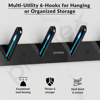Plantex Wall Hooks for Hanging Cloth/Stainless Steel Towel Hangers/Bathroom Robe Hooks/Door Hangers/Square Wall Hook/Hook Rail for Hanging Keys - 6 Hooks (Pack of 3, PVD Black)
