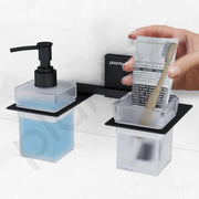 Plantex 304 Grade Stainless Steel Liquid Dispenser with Tumbler Holder/Toothbrush Holder/Shampoo Dispenser for Washbasin/Kitchen/Bathroom Accessories - Pack of 1 (Crystal, Black)