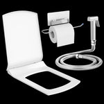 Plantex Hygienic Toilet Combo/Polypropylene Toilet Seat Cover / Self Adhesive Toilet paper holder/D- Shape Health Faucet Set with 1.20 meter hose Pipe for Toilet and Clamp (Chrome)