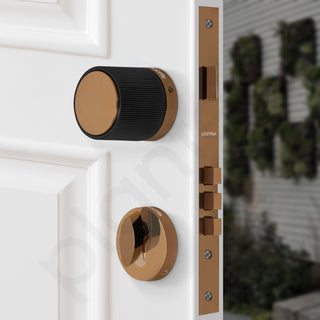 Plantex Brass Heavy Duty Mortise Door Lock Handle Set - Rose Gold & Black - Home/Office Door Accessories