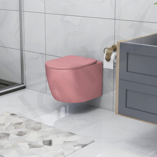 Plantex Ceramic Wall Hung Commode for Toilet/Rimless Washdown Flush Western Commode/Imported Commode with Soft Closing Toilet Seat - P Trap (Round, Matt Pink)