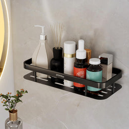 Plantex Bathroom Shelf for Wall/Wall Mounted Shelves Without Drill/Self Adhesive Bathroom Shelf/Rack/Kitchen Organizer with Magic Sticker(12x5 inches, Matt Black)
