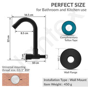 Plantex Single Lever Kitchen Sink Tap with Water Saving Aerator and Brass Spindle Tap/Quarter Turn Sink tap for Kitchen Basin with Wall Flange and Teflon Tape (Black)
