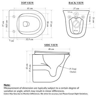 Plantex Imported Commode for Toilet/Ceramic Wall Hung Commode/Rimless Washdown Flush Commode with Soft Closing Toilet Seat - P Trap Outlet (1162 - Matt Grey)