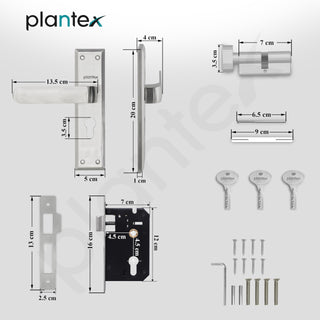 Plantex Main Door Lock Handle Set/6-Lever Locks Mechanism with 3 Years of Warranty/Mortise Lock with 3 Keys, Brass Locks Body & Cylinder(PTP-06 Matt)