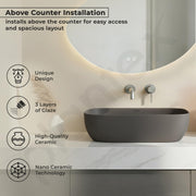 Plantex Wash Basin for Bathroom/Ceramic Basin/Rectangle Tabletop Basin/Wash Basin for Home/Restaurant (Cloud Grey - 18 x 13 x 5 Inch)