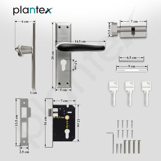 Plantex Heavy-Duty Door Lock Set - Main Door Lock Plate Handle Set/6-Lever Mechanism Mortise Locks with 3 Keys/Brass Locks Body & Cylinder (PTP-09- Satin & Black)