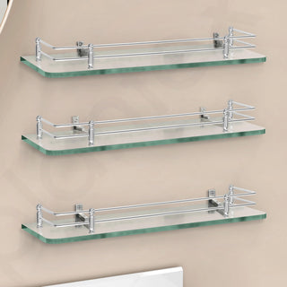 Plantex Bathroom Glass Shelf/Glass Shelf for Bathroom Wall/Transparent Glass Shelves for Kitchen/Living Room Shelf/Wall Stand for Kitchen- (Polished,15x6 Inches, Pack of 3)