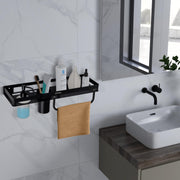 Plantex 4in1 Bathroom Shelf for Wall/Stainless Steel Multifunctional Rack for Bathroom with Tumbler Holder/Liquid Soap Dispenser/Napkin Holder/Bathroom Accessories Set (Matt Black)