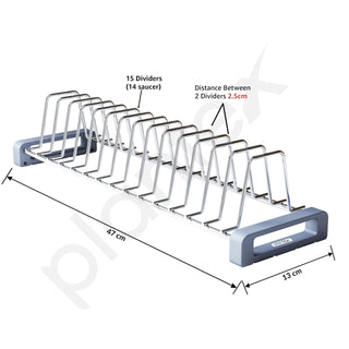 Plantex Stainless Steel Dish Rack for Kitchen/14 Slot Plate Rack for Cabinet/Saucer Dish Stand Organizer with Anti-Scratch Base(Size-4Inches, Slot- 14, Pack of 1)