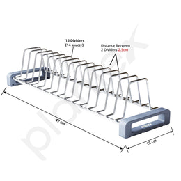 Plantex Stainless Steel Dish Rack for Kitchen/14 Slot Plate Rack For cabinet/Saucer Dish stand Organizer with Anti-Scratch Base(Size-4Inches, Slot- 14, Pack of 1)