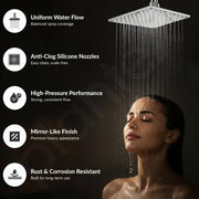 Plantex Stainless Steel Shower Head for Bathroom/8 x 8 inch Square Overhead Shower without Arm/Adjustable Bathroom Shower-(Sandwich-Chrome)