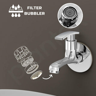 Plantex Long Body Bib Cock for Bathroom with Water Saving Aerator/Wall Mount BibTap with Wall Flange and Teflon Tape for Bathroom (Samar-1262-Chrome Finish)