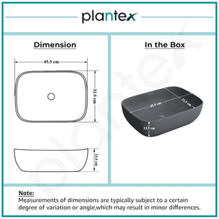 Plantex Wash Basin for Bathroom/Ceramic Basin/Rectangle Tabletop Basin/Wash Basin for Home/Restaurant (Cloud Grey - 18 x 13 x 5 Inch)