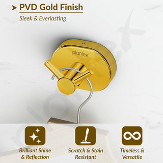 Plantex J4 Stainless Steel Clothes Hanger for Wall/Hangers for Bathroom/Robe Hook/Bathroom Accessories (PVD Gold Finish) Onix