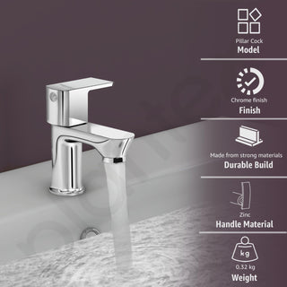 Plantex Pillar Tap for Bathroom with Water Saving Aerator/Single Lever Tap for Wash Basin with Teflon Tape/Tap for Table Top Deck Mount Pillar Tap - Pack of 1 (Chrome)