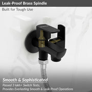 Plantex Two Way Tap for Washing Machine/Quarter Turn 2 in 1 Bib Cock/Wash Basin tap with Teflon Tape and Wall Flange/2 Way Bathroom Tap with Brass Spindle -(Saga-Black)