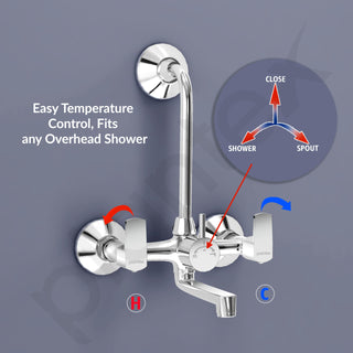 Plantex Wall Mixer 2 in 1 with L-Bend Connector for Rain Shower/Nickel Chrome Mirror Finish Mixture Tap for Bathroom with Wall Flange-(APS-1299)