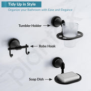 Plantex 304 Grade Stainless Steel Bathroom Accessories Set of 5 - Towel Stand/Napking Ring/Soap Stand/Toothbrush Holder/Robe Hanger - Niko (Black)