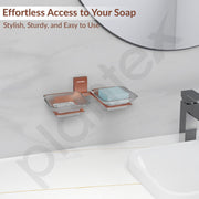 Plantex 304 Grade Stainless Steel Frosted Glass Double Soap Holder/Soap Stand/Dual Soap Dish for Bathroom/Bathroom Accessories - Pack of 1 (Crystal, PVD Rose Gold)