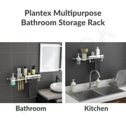Plantex Stainless Steel 4in1 Multipurpose Bathroom Shelf/Bathroom Steel Rack with Tumbler Holder, Towel Rod and Liquid Soap Dispenser Chrome (18x5 inches)