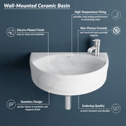 Plantex Ceramic Basin with Stainless Steel Pillar Cock/Wall Hung Basin/Deck Mount Tap/Basin for Bathroom - (Cody - Combo)