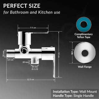 Plantex Pure Brass 2 Way Angle Valve/Angle Cock for Bathroom with Wall Flange and Teflon Tap - Pack of 1 (Chrome, 3220)