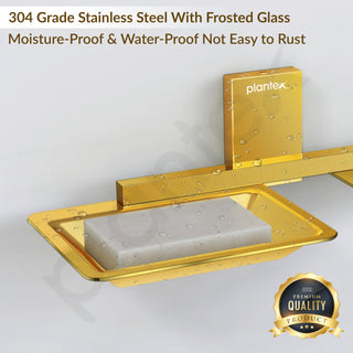 Plantex 304 Grade Stainless Steel Soap Holder with Liquid Dispenser/Shampoo Dispenser/Bathroom Accessories - Crystal (PVD Gold)