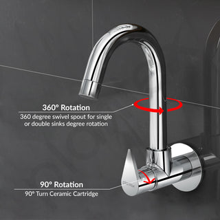 Plantex Kitchen Taps for Home Sink with Water Saving Nozzle/Kitchen Tap/High Arc 360° Swivel Spout for Sink Tap with Brass Wall Flange -(Pac-1810-Chrome)