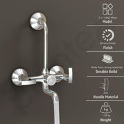 Plantex Brass Spindle Wall Mixer for Bathroom 2 in 1 with L-Bend Provision for Overhead Shower/Mixer Tap for Bathroom with Water Saving Nozzle and Wall Flange and Teflon Tape (SMR-1269-Chrome)