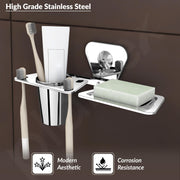 Plantex Stainless Steel 2in1 Soap Holder with Tumbler Holder/Bathroom Accessories - (Chrome)