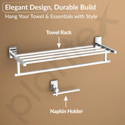 Plantex 304 Grade Stainless Steel Bathroom Accessories Set of 5 - Towel Stand/Napking Holder/Soap Holder/Toothbrush Holder/Robe Hanger - Darcy (Chrome)