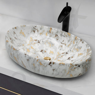 Plantex Oval Ceramic Wash Basin/Basin for Bathroom/Table Top Washbasin/Counter Top Vessel Sink (Marble Finish, 23 x 15 x 5.5 Inch)
