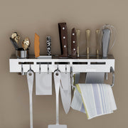 Plantex Multifunctional Stainless Steel Kitchen Cutlery Organizer/Knife Holder/Cutlery Stand/Spatula-Ladle Holder with Adjustable Hooks and Towel Hanger (Chrome)