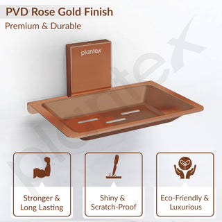 Plantex 304 Grade Stainless Steel Soap Dish/Soap Holder/Soap Stand/Soap Case/Soap Storage for Bathroom/Bathroom Accessories - Crystal (PVD Rose Gold)