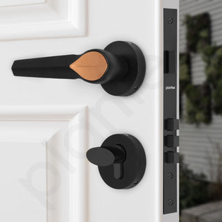 Plantex Door Handle Lock/Main Door Mortise Lock/Handle Set for Home/Office (PT-012, Rose Gold & Black)