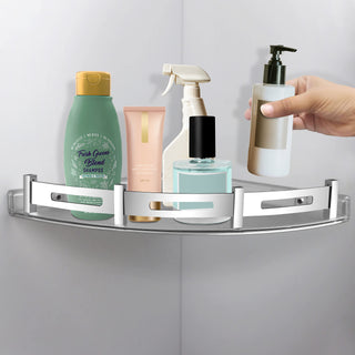 Plantex Bathroom Corner Shelf for Wall Plastic/Unbreakable Corner Stand for Bathroom with Stainless Steel Railings/Bathroom Accessories (9x9 inches, Transparent)