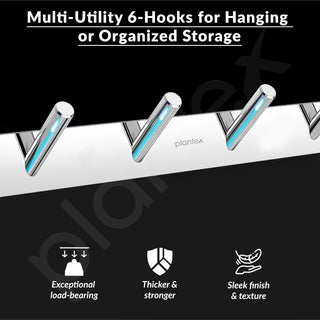 Plantex Wall Hooks for Hanging Cloth/Stainless Steel Towel Hangers/Bathroom Robe Hooks/Door Hangers/Round Wall Hook/Hook Rail for Hanging Keys - 6 Hooks (Pack of 3, Chrome)